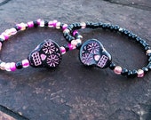 Pink Sugar Skull Bracelet Halloween Bracelet Day of the Dead
