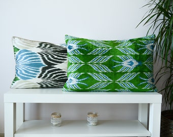 decorative throw pillows, ikat pillow cover, green ikat lumbar pillow accent throw pillow home decor sofa pillow Ikat pillow covers set of 2