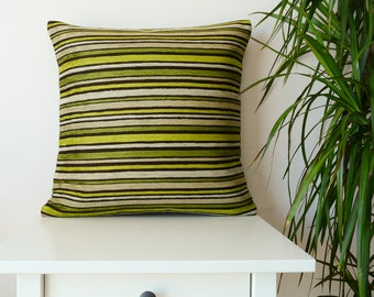 green velvet pillow, striped green brown velvet pillow cover, decorative velvet throw pillow, 18x18 velvet pillow case, green cushion cover