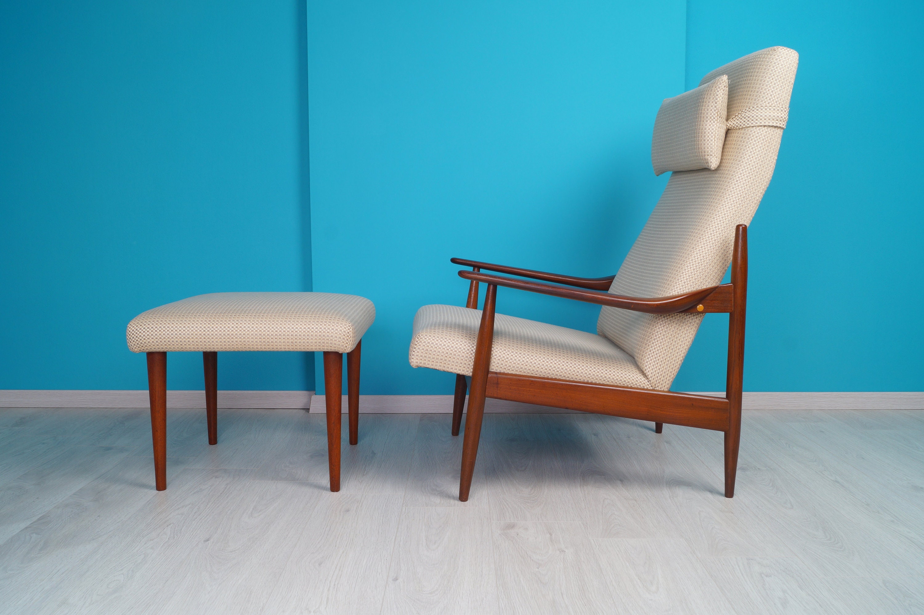 Arne jacobsen egg chair Danish Teak Sessel mit Hocker 60er Jahre MidCentury Relax Chair