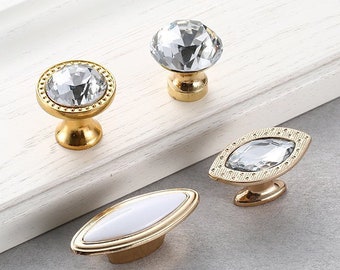 Boutons en verre Bouton de cristal clair Boutons de tiroir Commode Tire les poignées Armoire Bouton Tiroir Single Hole Crystal Pull Diamond Poignée de porte