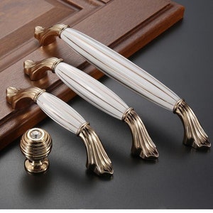 Gold+White Knobs Pull Kitchen Cabinet Pulls Handle Drawer Handle Pulls  Dresser Pulls Zinc Alloy Ceramics Door Handles Furniture Hardware