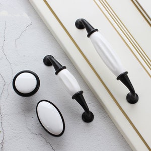 Ceramic Knobs Handle Cabinet Door pulls Cabinet Black White Ceramic Handles Knobs  Drawer  Cabinet Door Pulls Handle Furniture Handles Pulls