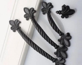 Black Lily Drawer Knobs Pulls Handles Dresser Knob Pull Cabinet Door Handle Fleur De Lis Kitchen Handle Pull Hardware