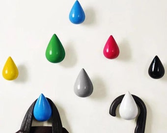 Raindrops Wall Hook Gancio in legno massello Gancio decorativo da parete Bianco Nero Blu Verde Rosso Giallo Grigio Colorato Hook Coat Hook Hanger Modern Hooks