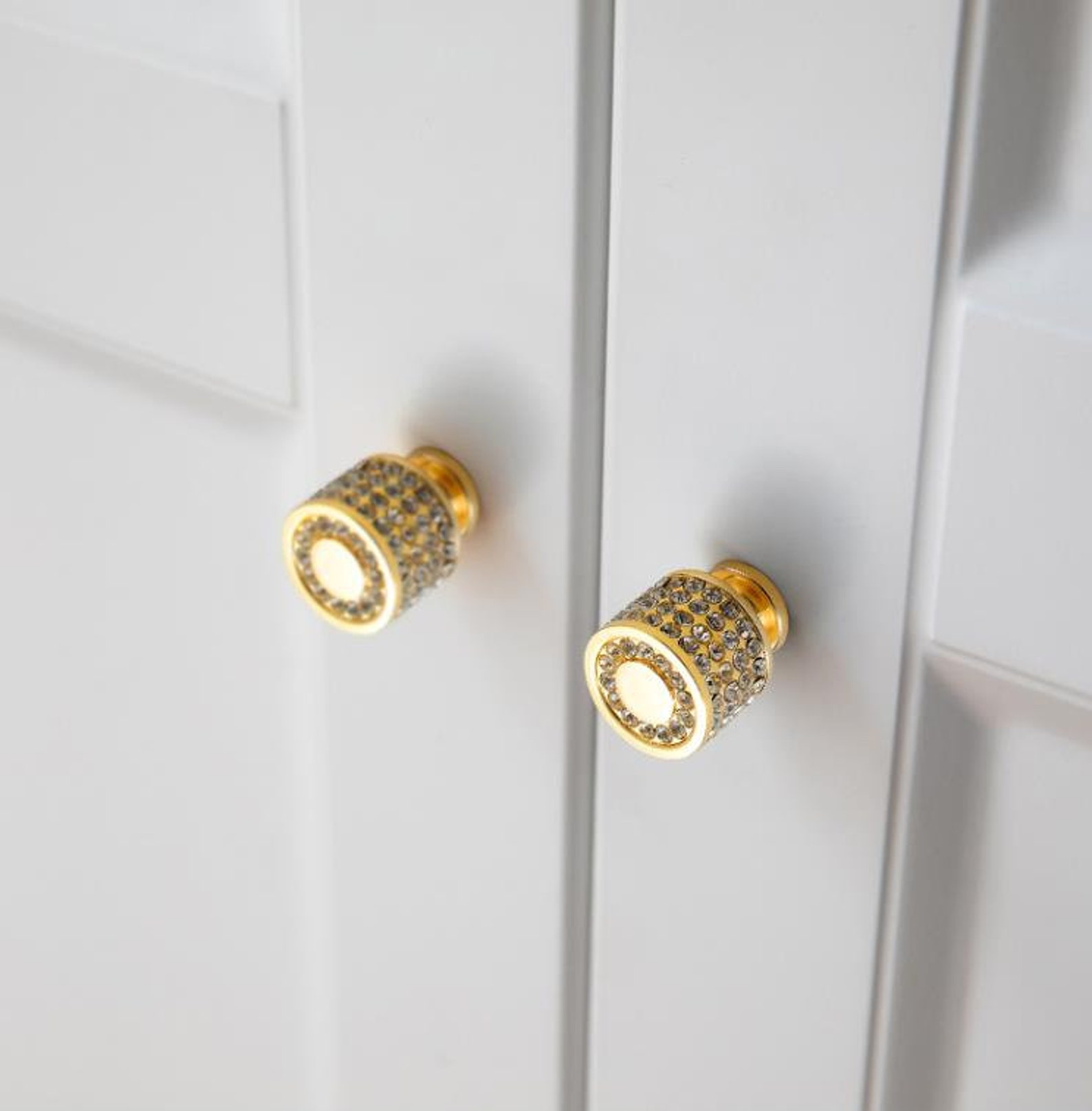 Bright Gold With Diamonds Knob Kitchen Pull Drawer Etsy