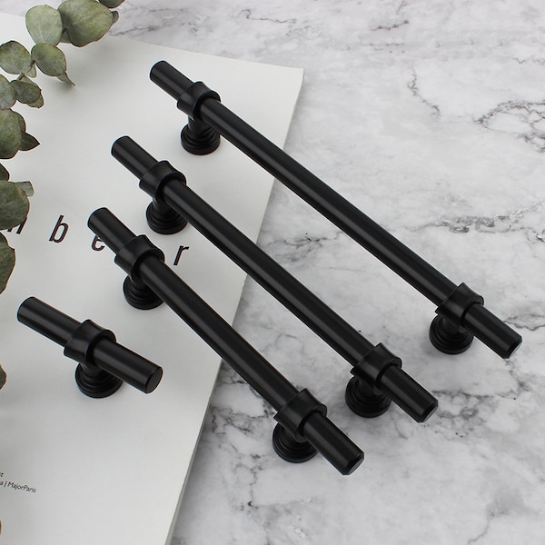 3.75 » 5 » 6.3 » 7.55"8.8"10"10"12.6"Dressing Table Handle Kitchen Cabinet Knobs Handles Black Extended Solid Handle 96 128 160 192 224 256 320 mm