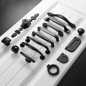 Matte Black KnobS Kitchen Cabinet Pulls Drawer KnobS Pull Handles Dresser Knobs Pulls Handle Zinc Alloy Door KnobS Handle Furniture Hardware