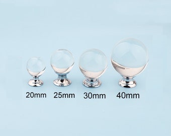 20/25/30/40mm Strass Verre Boutons De Commode Boutons de Porte Tires Tiroirs En Cristal Boutons Tire Transparent + Argent Armoire de Cuisine Boutons