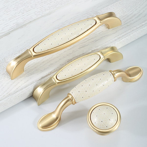 Ceramic Handles Knobs Cabinet Golden Solid White+Gold Ceramic American Pastoral Drawer Cabinet Ceramic Door Handles Pulls Furniture Hardware