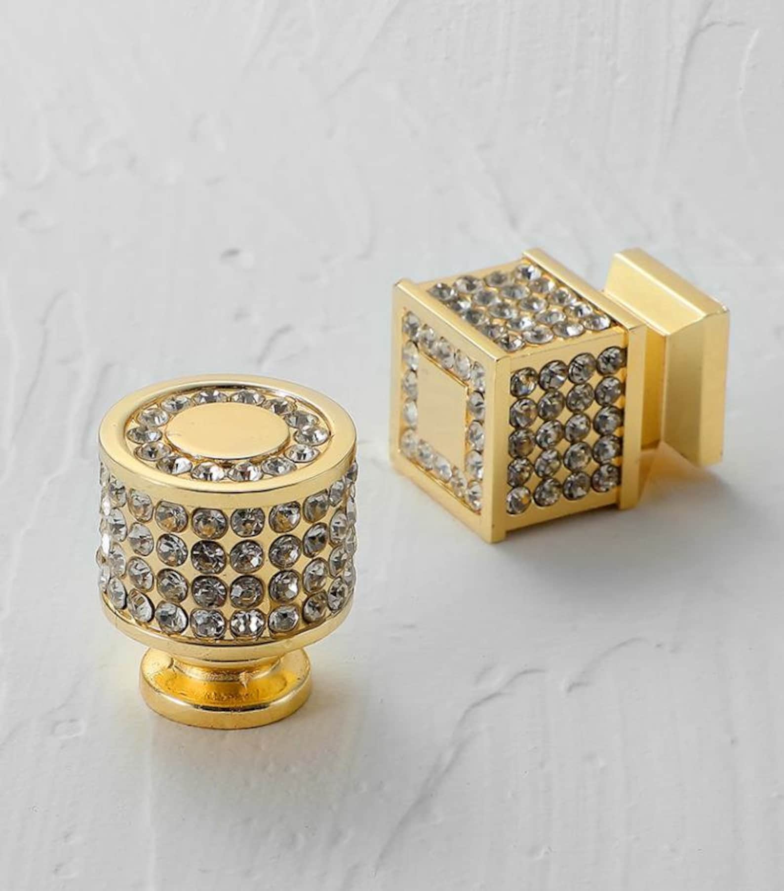 Bright Gold With Diamonds Knob Kitchen Pull Drawer Etsy