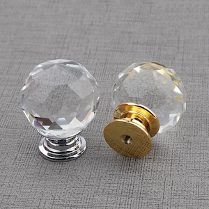 30mm Rhinestone Glass Dresser Knob Crystal Drawer Knobs Pulls / Transparent+Silver/Transparent+Gold Kitchen Cabinet Handles Knob Decor Bling