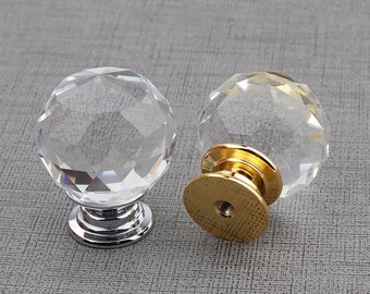 30mm Rhinestone Glass Dresser Knob Crystal Drawer Knobs Pulls / Transparent+Silver/Transparent+Gold Kitchen Cabinet Handles Knob Decor Bling