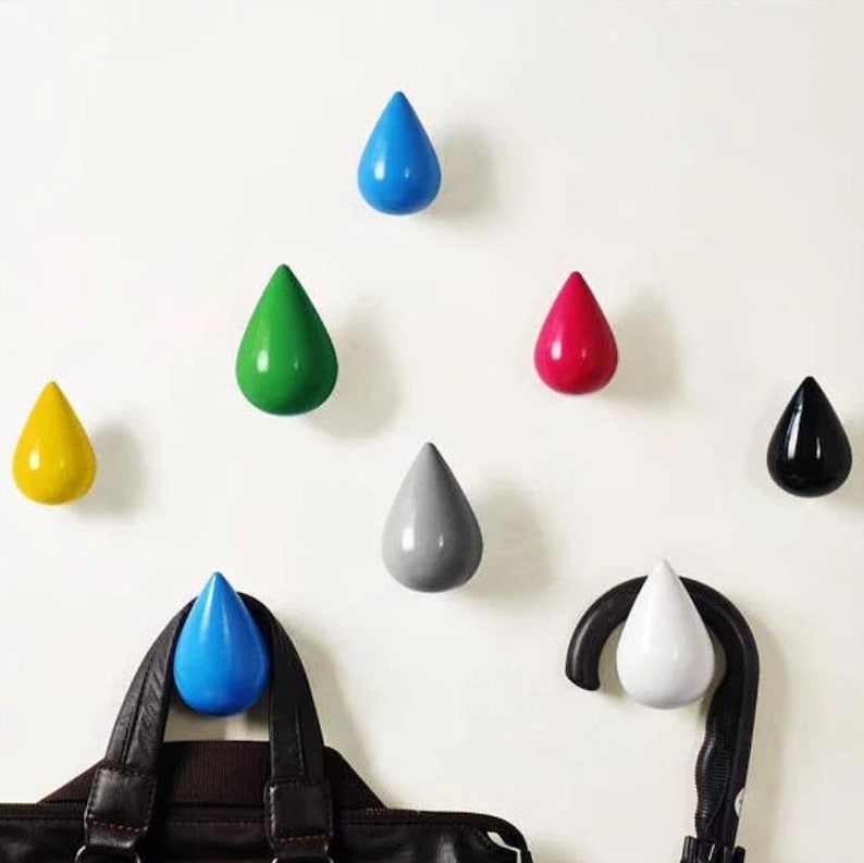 Raindrops Wall Hook Solid Wood Hook Decorative Wall Hook White Black Blue Green Red Yellow Grey Colorful Hook Coat Hook Hanger Modern Hooks image 1