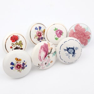 Flower Knobs Ceramic Cabinet Knobs Porcelain White Blue Knobs Drawer Knobs Furniture Hardware Dresser Knobs Cupboard Knobs Decorative Knobs