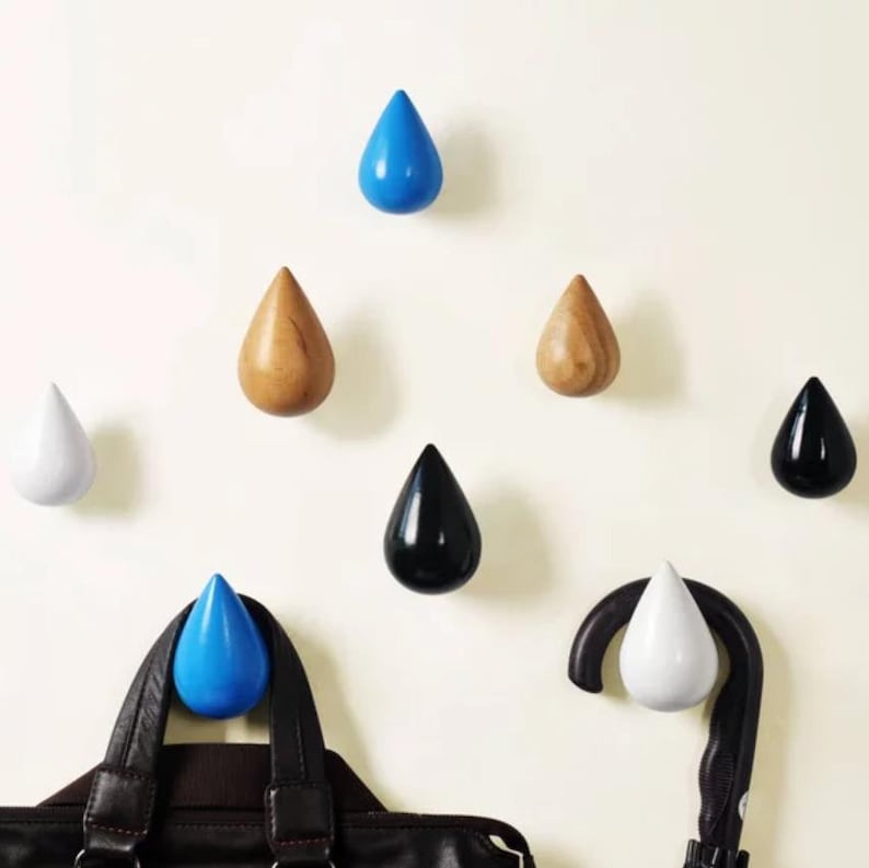 Raindrops Wall Hook Solid Wood Hook Decorative Wall Hook White Black Blue Green Red Yellow Grey Colorful Hook Coat Hook Hanger Modern Hooks image 2