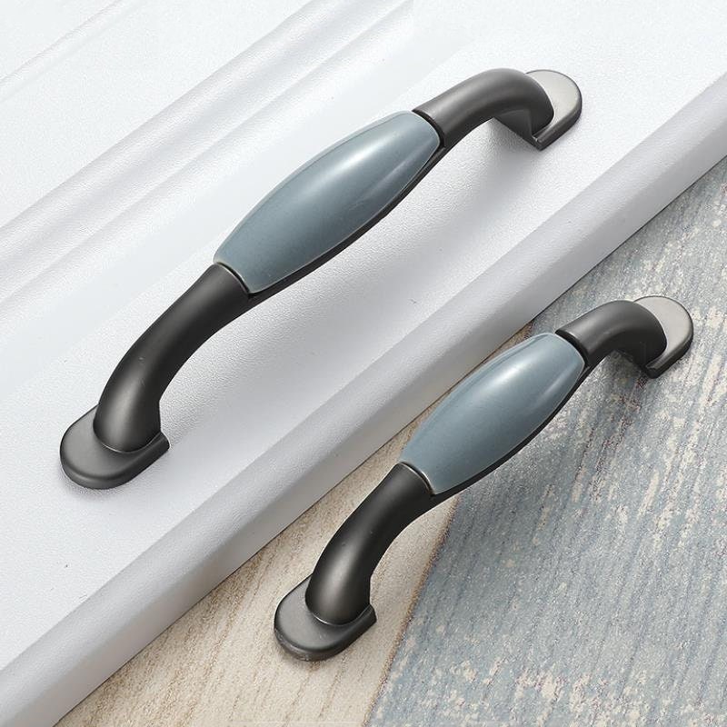 2.5Pearl Gray Porcelain Blue Knob Kitchen Pull Etsy