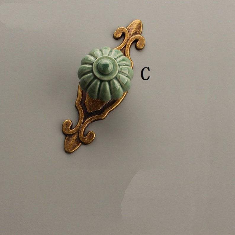 Blue Green Ceramic Knobs Cabinet Handles European Style Single Hole Furniture Surface Mounted Handle Modern Minimalist Nordic Style Handle image 5