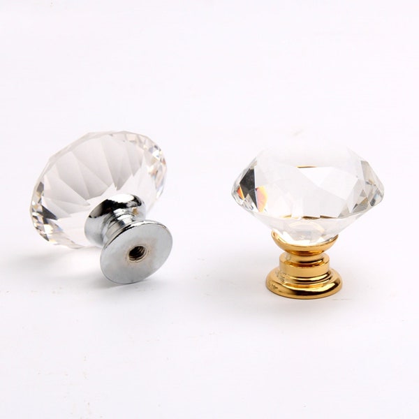 20/25/30mm Rhinestone Glass Knobs Dresser Knobs Door Knob Pulls Crystal Drawer Knobs Pulls Transparent+Silver Kitchen Cabinet Handles Knobs