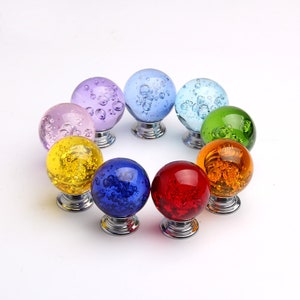 30mm Colorful Bubble Ball Glass Knob Dresser Knob Door Knob Pull Crystal Drawer Knob Red Green Yellow Blue Orange Kitchen Cabinet Pull Knob zdjęcie 6