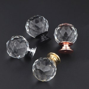 30mm Rhinestone Glass Dresser Knob Crystal Drawer Knob Pull Transparent+Silver/Black/Gold /Rose Gold Kitchen Cabinet Handle Knob Decor Bling