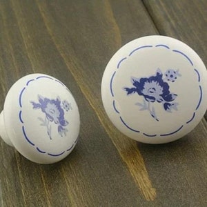 Flower Knobs Ceramic Cabinet Knobs Porcelain White Blue Knobs Drawer Knobs Furniture Hardware Dresser Knobs Cupboard Knobs Decorative Knobs