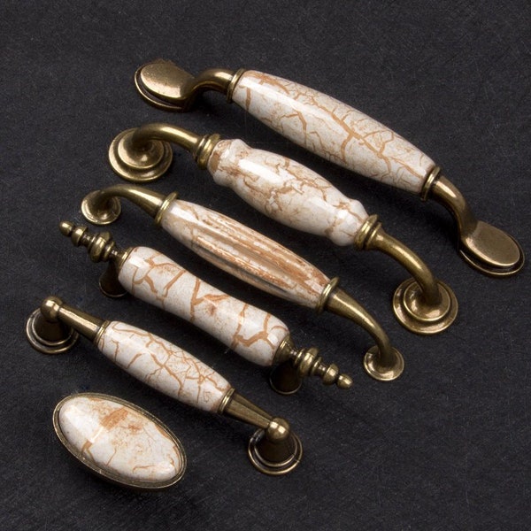 European Style Marble Garden Handle Antique Ceramic Handle  Bronze Cabinet Wardrobe Drawer Handle Dresser Kitchen Handle