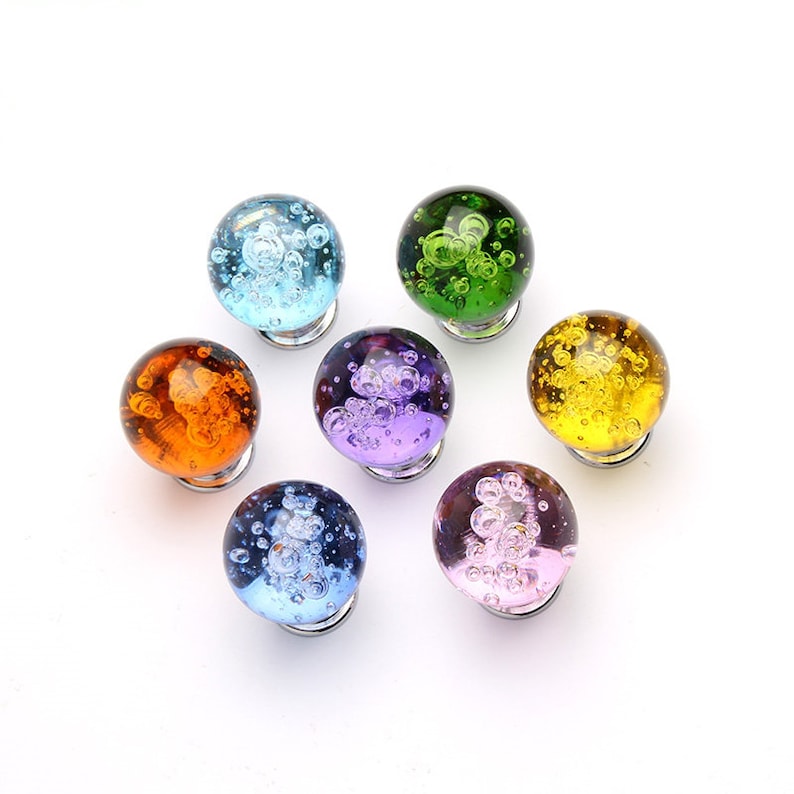 30mm Colorful Bubble Ball Glass Knob Dresser Knob Door Knob Pull Crystal Drawer Knob Red Green Yellow Blue Orange Kitchen Cabinet Pull Knob zdjęcie 5