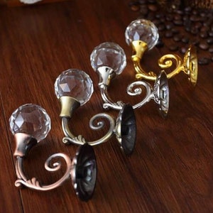 Clear Glass Hooks Crystal Wall Hooks Decorative Wall Hooks Gold Silver Coat Hat Hangers Hooks Antique Bronze Copper Curtain Tie Backs Hook