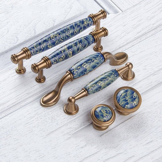New Chinese Door Handle Europeanstyle Blue Bronze Etsy