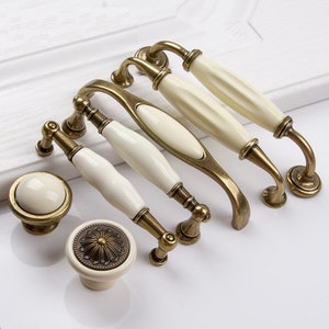 Ceramic Handle Cabinet Door European-style Green Bronze American Drawer Cabinet Door Handle Cabinet Round Single Hole Wardrobe Door Handle