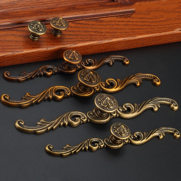 Shabby Chic Drop Dresser Drawer Knob Pulls Antique Brass Cabinet Knobs Handles Bail Pulls Kitchen Back plate Hardware Cabinet Handle
