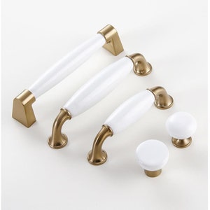 Brushed Brass Gold Ceramic Oval White Drawer Handles Dresser Round Knobs Pulls Kitchen Cabinet Door Handles Single Hole Handle Small Handle