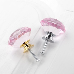 40mm Rhinestone Glass Knobs Dresser Knobs Door Knob Pulls Crystal Drawer Knobs Pulls Pink+Silver/Gold  Kitchen Cabinet Handles Knobs Pulls