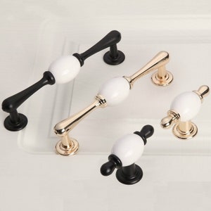 Golden/Black Knob Kitchen Cabinet Pulls Drawer Knob Pulls Handle Dresser Knobs Pulls Zinc Alloy Ceramics Door Knob Handle Furniture Hardware