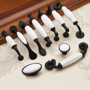 Black White Knob Pull Kitchen Cabinet Pull Drawer Knob Handle Dresser Knob Pull Zinc Alloy Ceramic Door Knob Handle Pulls Furniture Hardware