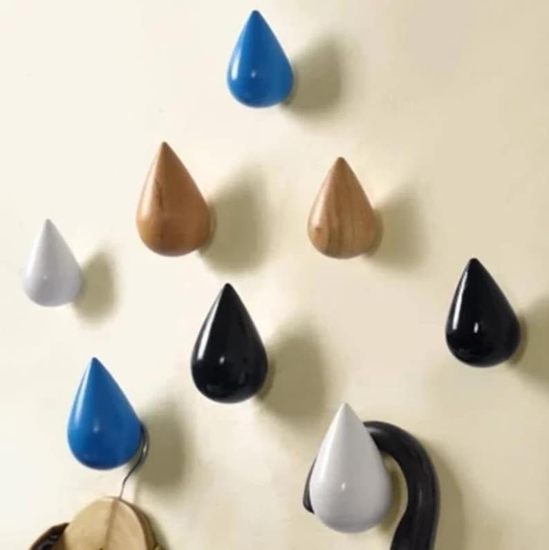 Raindrops Wall Hook Solid Wood Hook Decorative Wall Hook White Black Blue Green Red Yellow Grey Colorful Hook Coat Hook Hanger Modern Hooks image 3