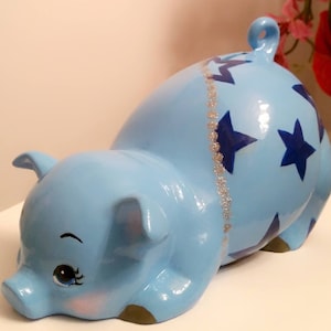 Boys/girls piggy bank, blue stars bank, baby piggy bank, personalized piggy bank, ceramics piggy bank, baby gift, baby shower gift