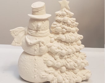 C-0811 Snowman and House Christmas Ornaments Ceramic Bisque U Paint