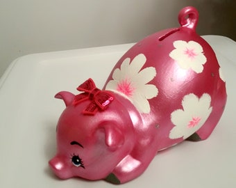 Alcancía Magenta Personalizada, Cerámica Pintada a Mano, Regalo para Bebé