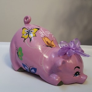 Orchid Piggy Bank With Butterflies and Custom Bow