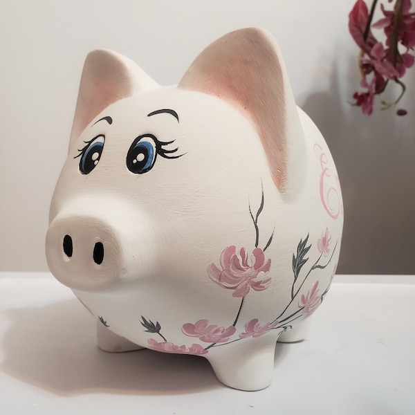 Large White Floral Piggy - Personalizable