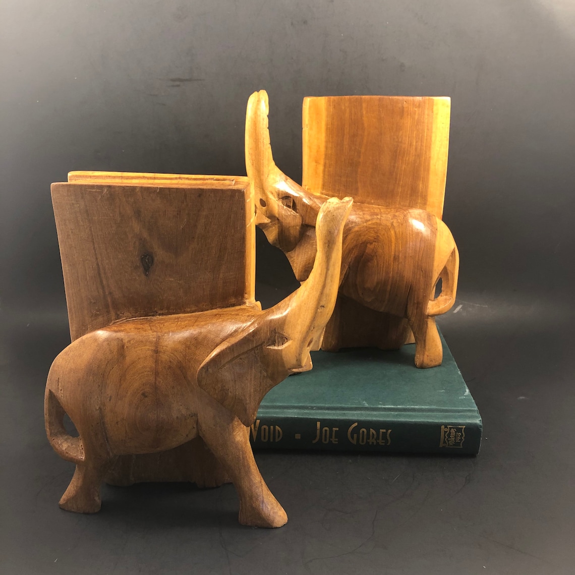 Elephant Bookends Hand Carved Wood Bookend Vintage Elephant Etsy