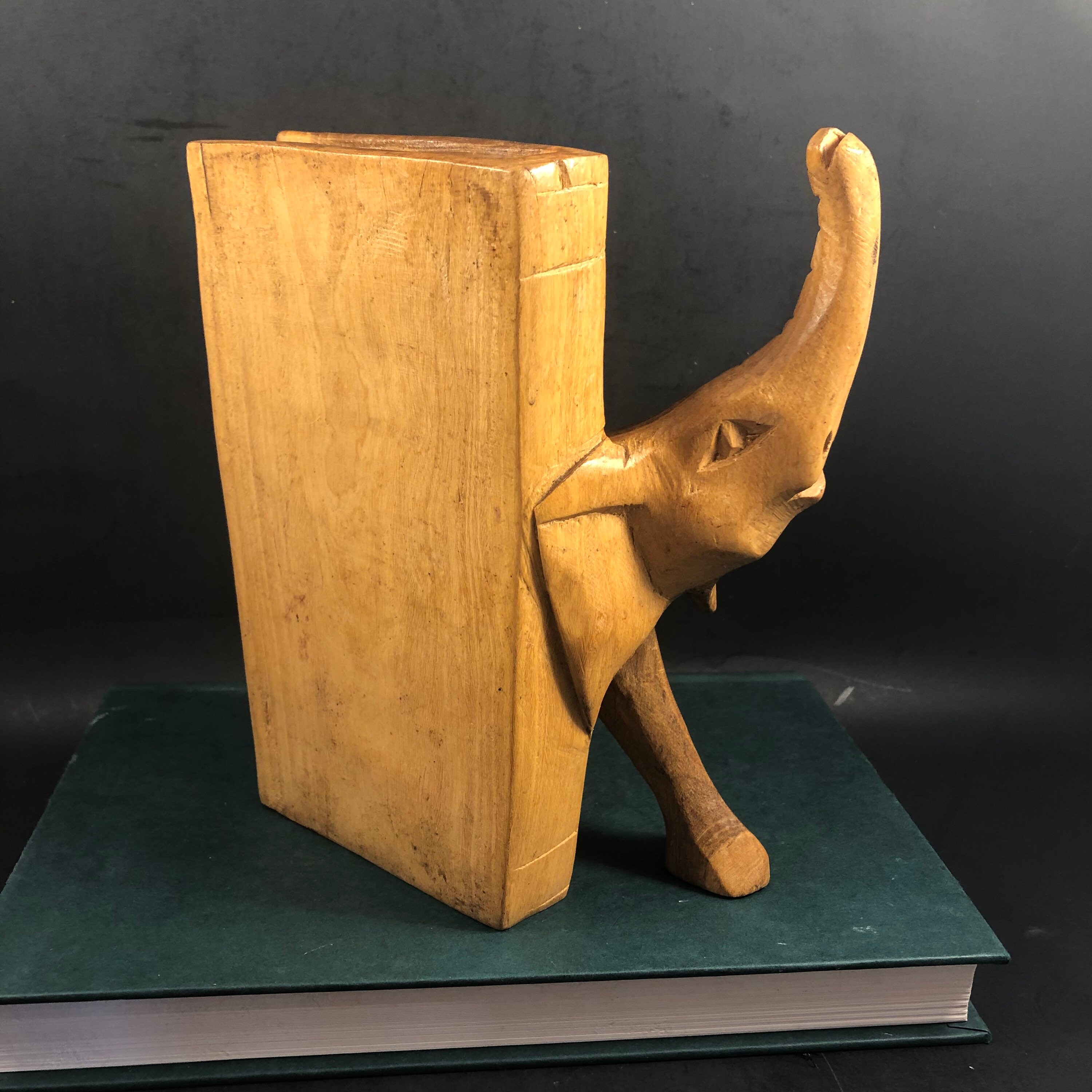 Elephant Bookends Hand Carved Wood Bookend Vintage Elephant Etsy