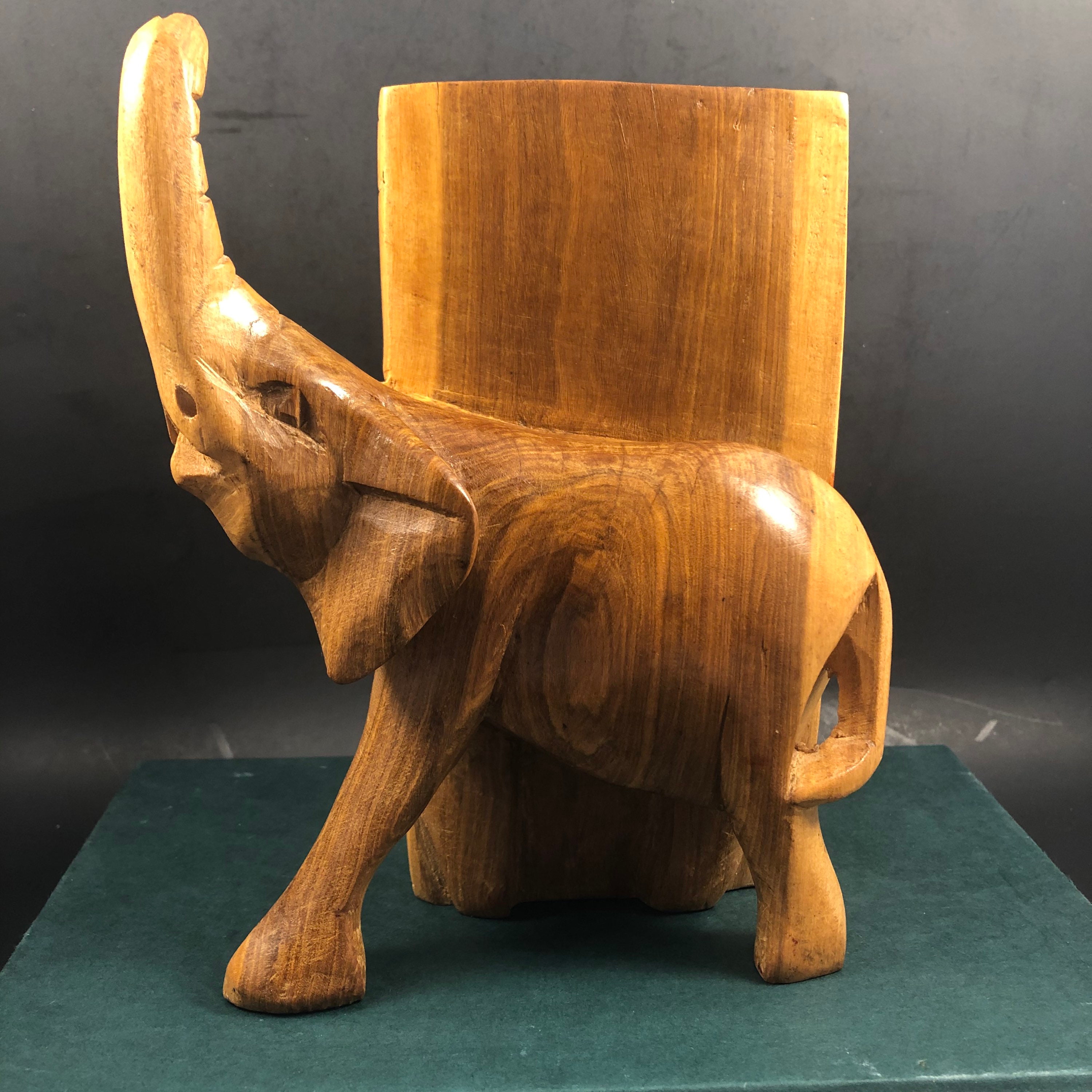 Elephant Bookends Hand Carved Wood Bookend Vintage Elephant Etsy