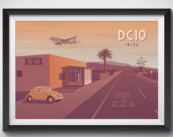 Póster de club nocturno DC10, Ibiza, España, Clubbing, Superclub, Circoloco, Raving, Dance Music, Vintage Travel Print, Club Nights, Pacha, Space