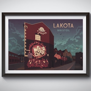 Lakota Bristol Poster, Bristol Nightclub, Stokes Croft, Thekla, Louisiana, Motion, Architecture, Vintage Travel Print, Clifton, Wall Art