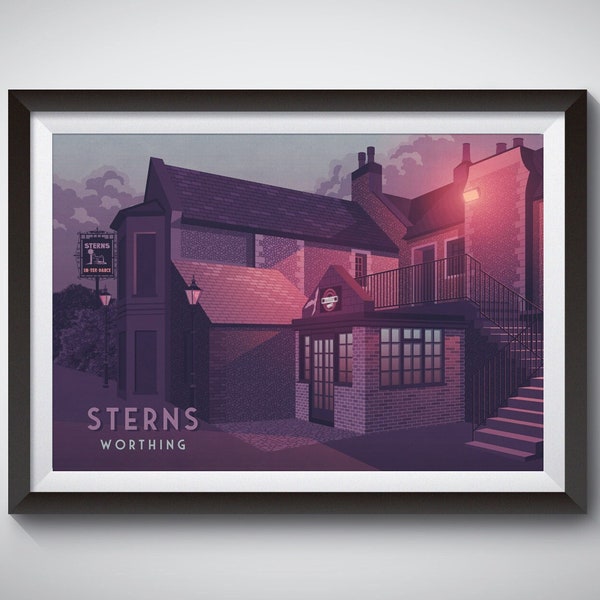 Sterns Nightclub Poster, Worthing West Sussex, House on the Hill, Architecture Print, Retro Clubbing Art, Highdown Towers, In-ter-dance Rave