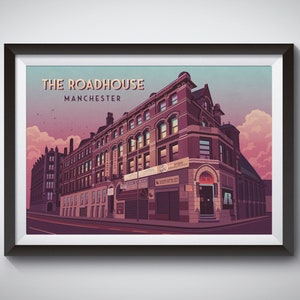 The Roadhouse Manchester Poster, Manchester Music Venue Print, Elbow Guy Garvey, Band on the Wall, Hacienda, Travel Poster, Architecture