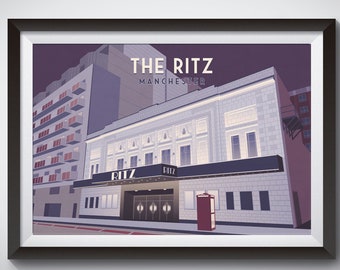The Ritz Manchester Print, Manchester Travel Poster, Art Deco Print, Music Venue, Architecture, O2 Ritz, Vintage Travel Print, Framed Print